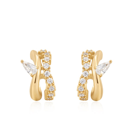 Gold Sparkle Double Hoop Studs | Ania Haie Australia